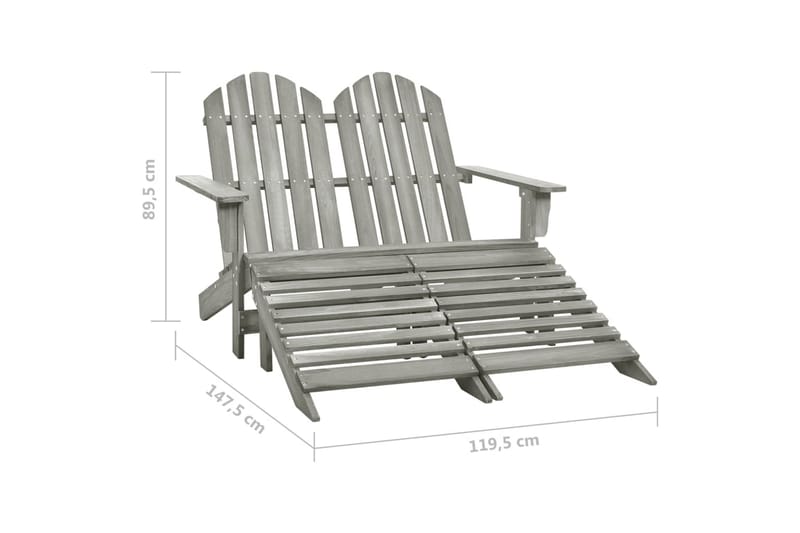Adirondackstol med fotpall 2-sits grå granträ - Grå - Utemöbler - Utestol & trädgårdsstol - Solstolar - Däckstol