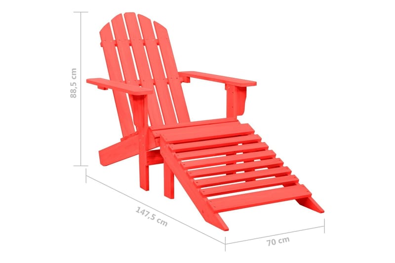 Adirondackstol med fotpall massivt granträ röd - Röd - Däckstol