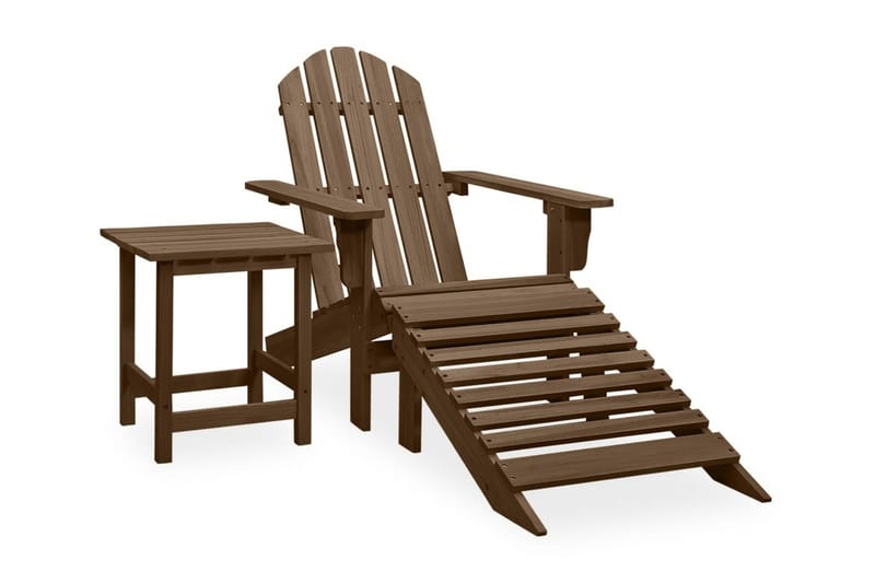 Adirondackstol med fotpall och bord massivt granträ brun - Brun - Utemöbler - Utestol & trädgårdsstol - Solstolar - Däckstol
