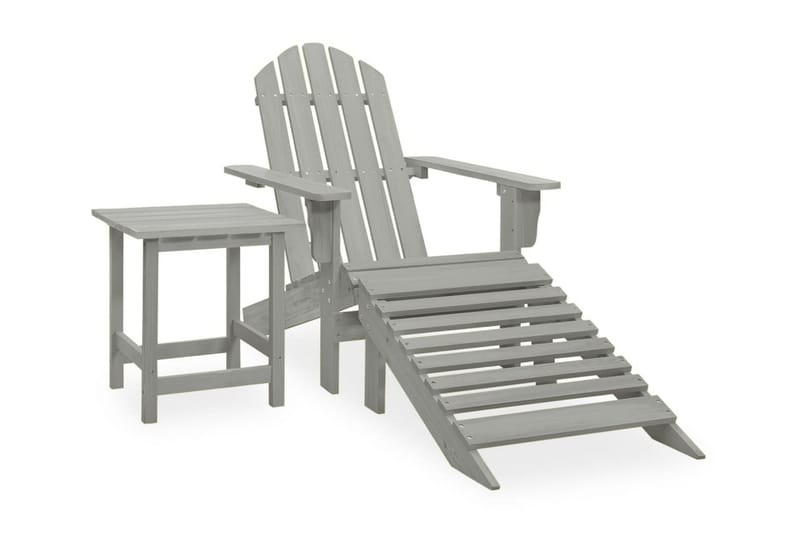 Adirondackstol med fotpall och bord massivt granträ - Grå - Utemöbler - Utestol & trädgårdsstol - Solstolar - Däckstol