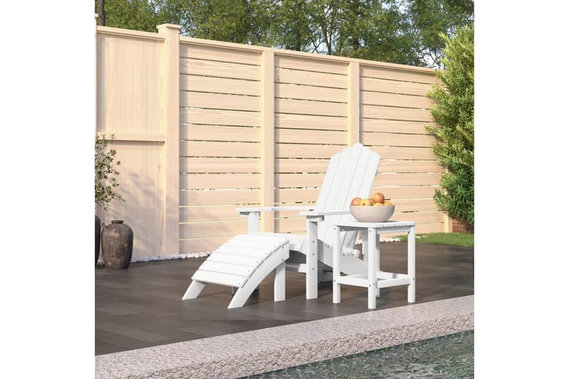 Däckstol för trädgården med pall och bord HDPE vit - Vit - Däckstol