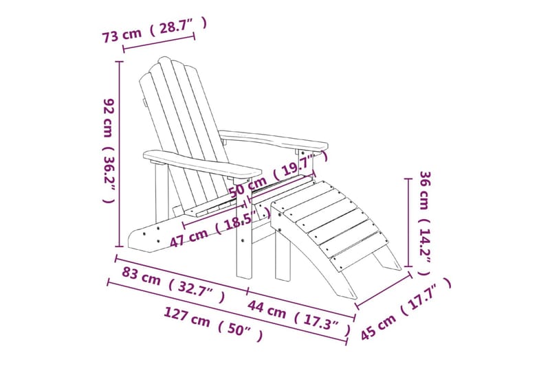 Däckstol för trädgården med pall och bord HDPE vit - Vit - Däckstol