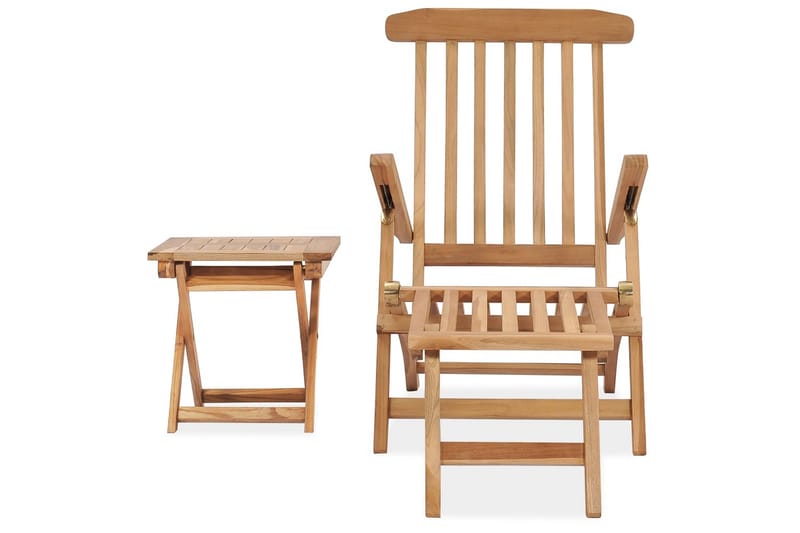 Däckstol med fotstöd och bord massiv teak - Brun - Utemöbler - Utestol & trädgårdsstol - Solstolar - Däckstol
