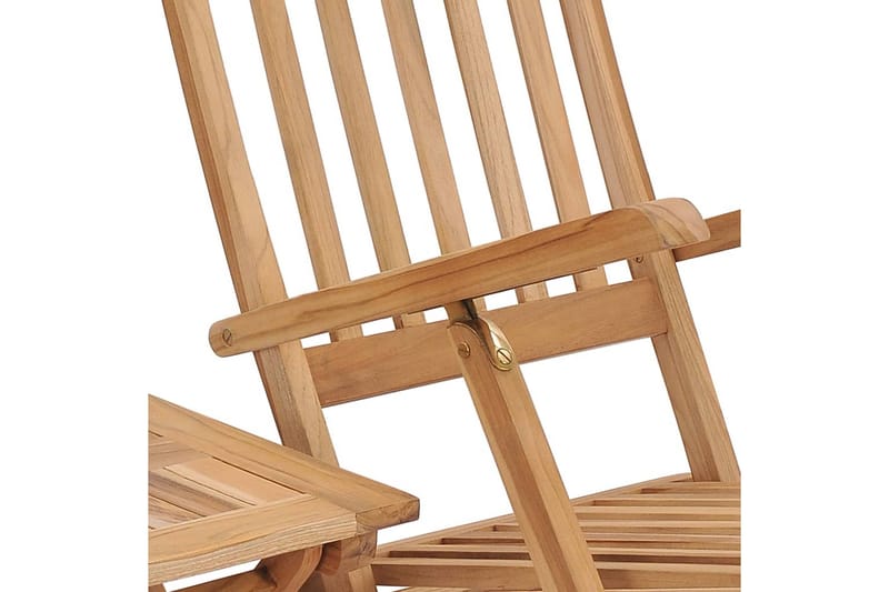 Däckstol med fotstöd och bord massiv teak - Brun - Däckstol