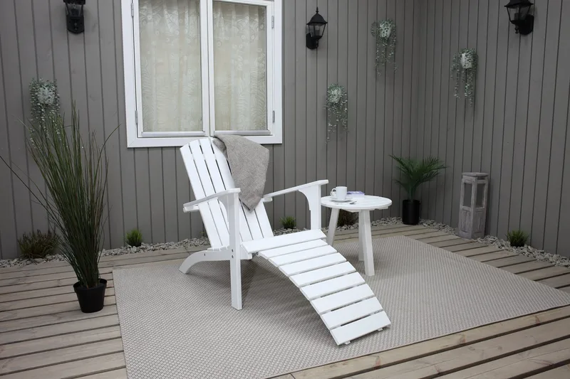 Rolston Däckstol med Fotpall - Vit - Utemöbler - Utestol & trädgårdsstol - Solstolar - Däckstol