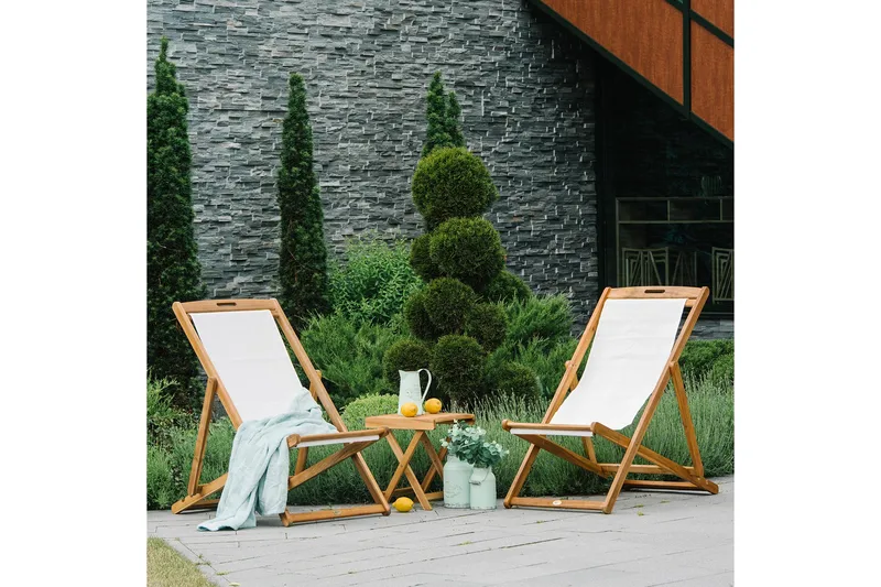 Finlay Solstol - Akacia/Vit - Utemöbler - Utestol & trädgårdsstol - Solstolar