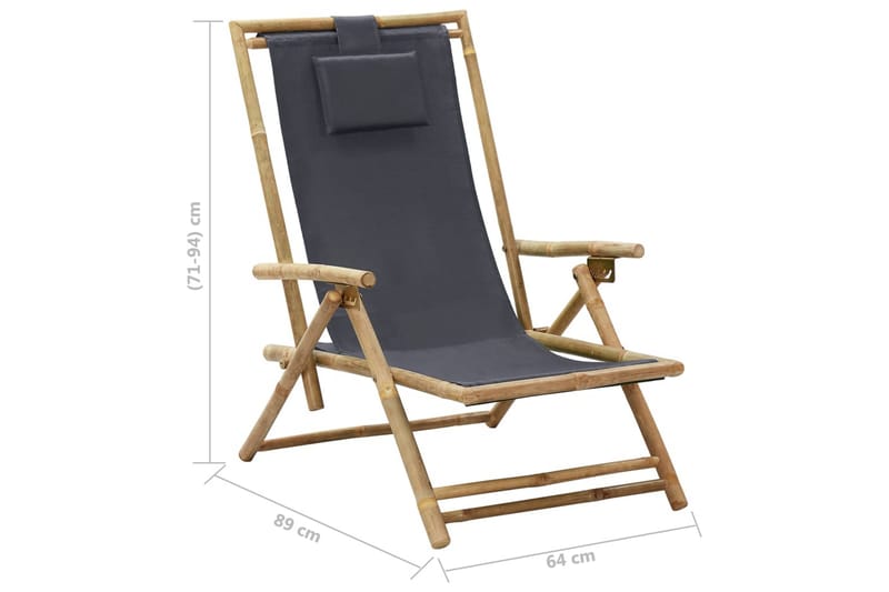 Reclinerstol mörkgrå bambu och tyg - Grå - Utemöbler - Utestol & trädgårdsstol - Solstolar