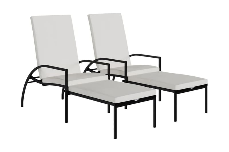 Solsäng med fotstöd 2 st PE konstrotting svart - Svart - Utemöbler - Utestol & trädgårdsstol - Solstolar
