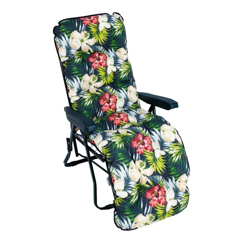 Solstol Baden-Baden - grön med mörk blommig dyna - Utemöbler - Utestol & trädgårdsstol - Solstolar - Baden baden stol