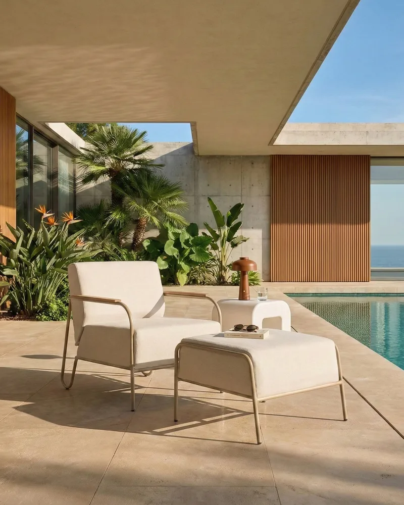 Stol utomhus Nimis med Fotpall - Beige - Utemöbler - Utestol & trädgårdsstol - Utefåtölj & loungefåtölj