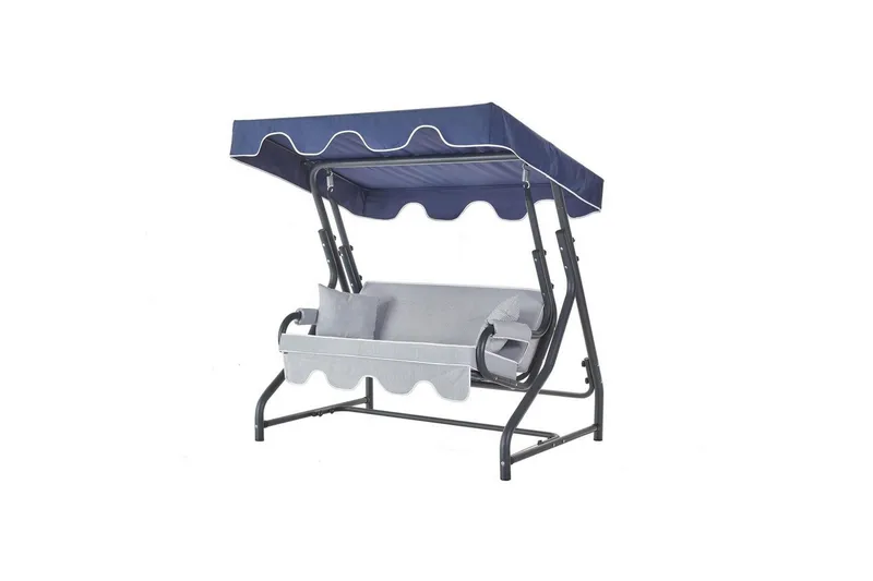 Trädgårdsdubbelgunga Laziuki (170 x 165 x 110 cm) Ljusgrå / Blå - Ljusgrå / Blå - Utemöbler - Utestol & trädgårdsstol - Hängstol utomhus