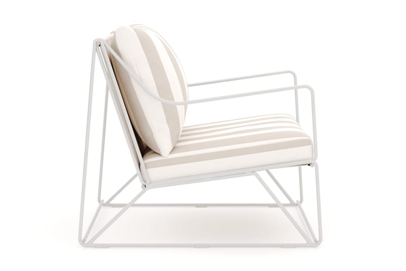 Usteryd loungefåtölj utomhus i järn med vattenavisande randig dyna - Beige / Vit - Utemöbler - Utestol & trädgårdsstol - Utefåtölj & loungefåtölj