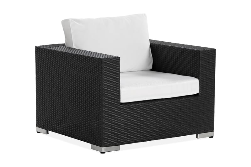 Bahamas Loungefåtölj utomhus i konstrotting för Uteplats och Trädgård, Svart / Vita dynor