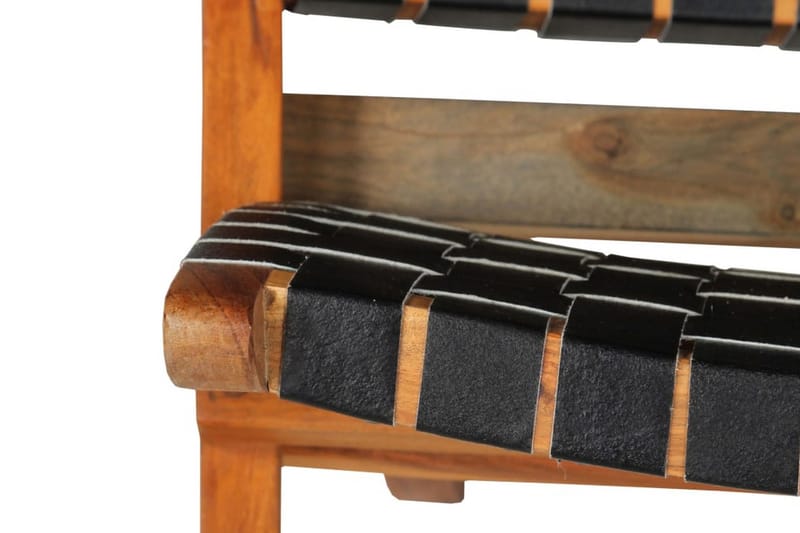 Hopfällbar stol flätad svart äkta läder - Svart - Loungestol utomhus - Utefåtölj & loungefåtölj