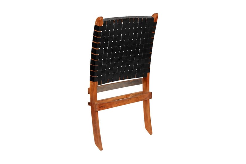 Hopfällbar stol flätad svart äkta läder - Svart - Loungestol utomhus - Utefåtölj & loungefåtölj