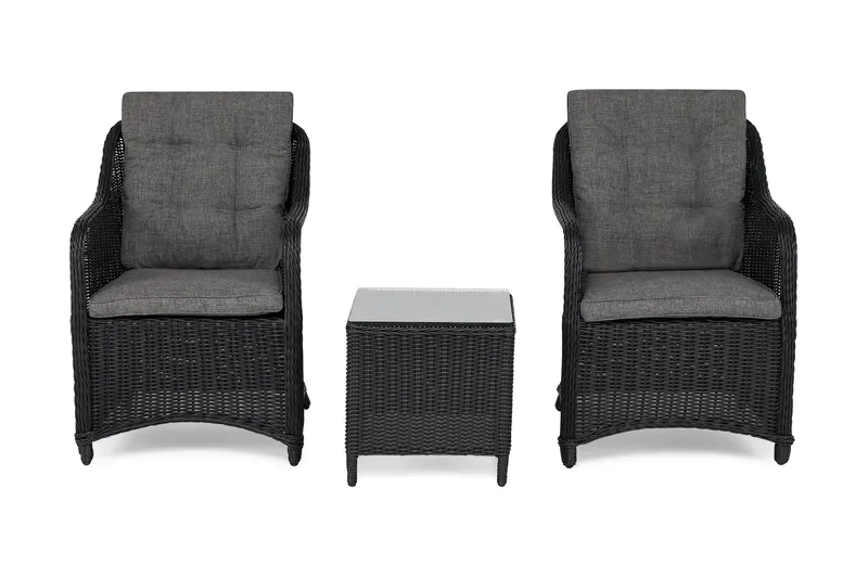 Marcus Caféset med 2 Fåtöljer m Dyna - Svart - Utemöbler - Loungemöbler - Loungestol utomhus