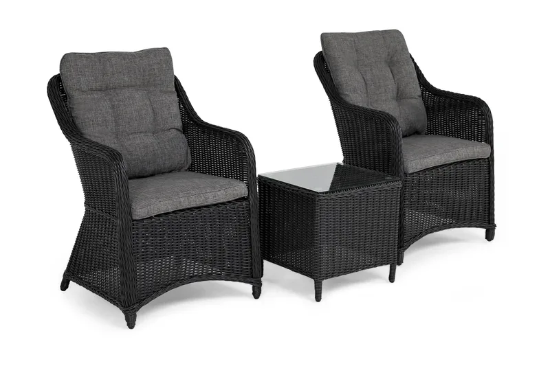 Marcus Caféset med 2 Fåtöljer m Dyna, Svart