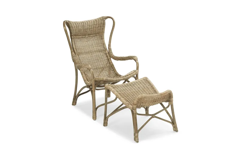 Praktö Fåtölj med Fotpall Naturrotting - Hillerstorp - Utemöbler - Loungemöbler - Loungestol utomhus