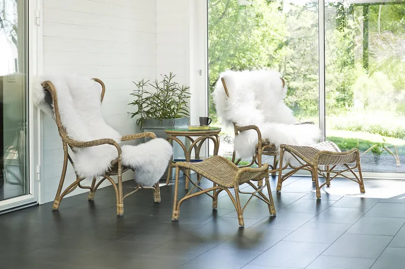 Praktö Fåtölj med Fotpall Naturrotting - Hillerstorp - Utemöbler - Loungemöbler - Loungestol utomhus