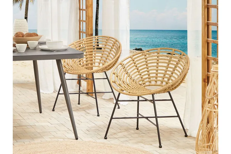 Rottingstol 2 st ljusbrun ACERRA - Trä/natur - Utemöbler - Utestol & trädgårdsstol - Utefåtölj & loungefåtölj