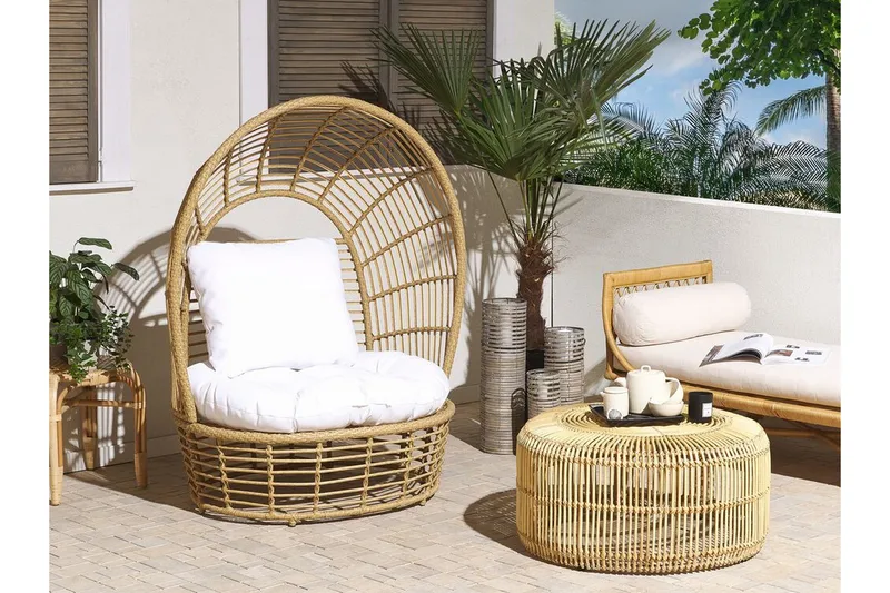 Trädgårdsfåtölj konstrotting natur/vit LIDO - Trä/natur - Utemöbler - Utestol & trädgårdsstol - Utefåtölj & loungefåtölj