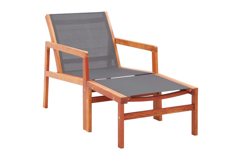 Trädgårdsstol med fotpall grå massivt eukalyptusträ och text - Grå - Loungestol utomhus - Utefåtölj & loungefåtölj