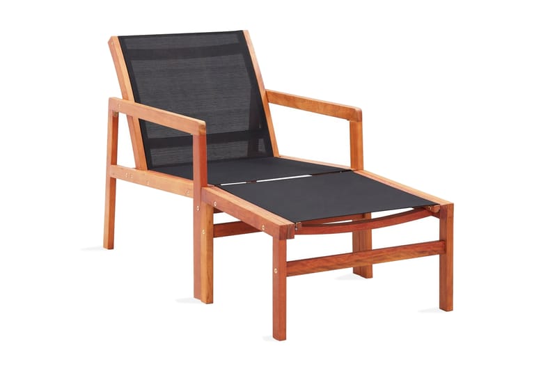 Trädgårdsstol med fotpall massivt eukalyptusträ och textilen - Svart - Loungestol utomhus - Utefåtölj & loungefåtölj
