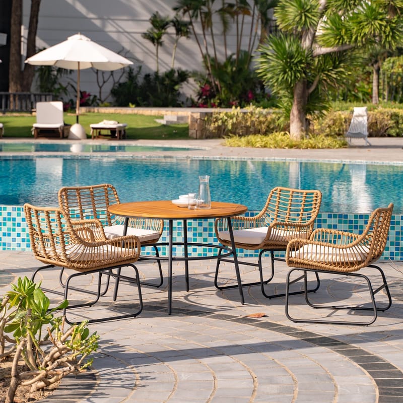 Utematstol Sommar i konstrotting Beige / Svart - 2 st - Svart/Natur - Utemöbler - Utestol & trädgårdsstol - Utefåtölj & loungefåtölj