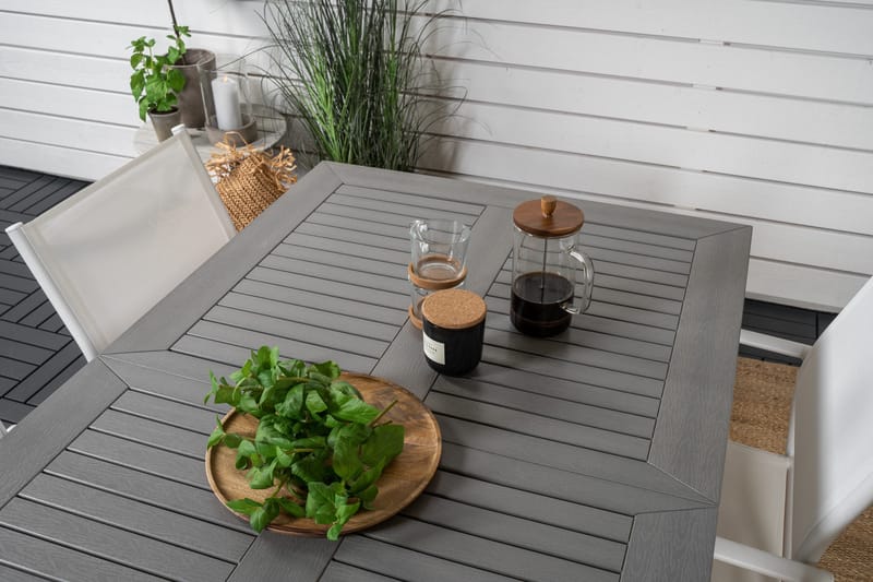 Albany Matgrupp Utomhus 150-210 cm Rektangulär med 4 Santorini Utestolar - Grå - Utemöbler - Utegrupp - Matgrupp utomhus