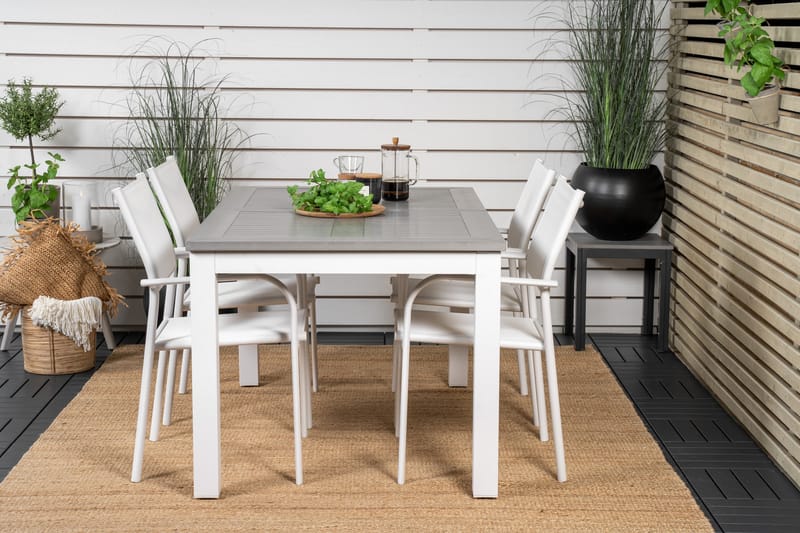 Albany Matgrupp Utomhus 150-210 cm Rektangulär med 4 Santorini Utestolar - Grå - Utemöbler - Utegrupp - Matgrupp utomhus