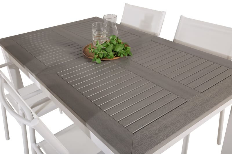 Albany Matgrupp Utomhus 150-210 cm Rektangulär med 4 Santorini Utestolar - Grå - Utemöbler - Utegrupp - Matgrupp utomhus
