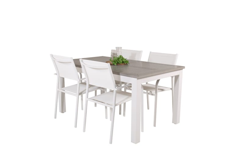 Albany Matgrupp Utomhus 150-210 cm Rektangulär med 4 Santorini Utestolar - Grå - Utemöbler - Utegrupp - Matgrupp utomhus
