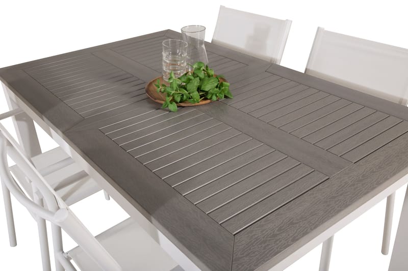 Albany Matgrupp Utomhus 150-210 cm Rektangulär med 4 Santorini Utestolar - Grå - Utemöbler - Utegrupp - Matgrupp utomhus