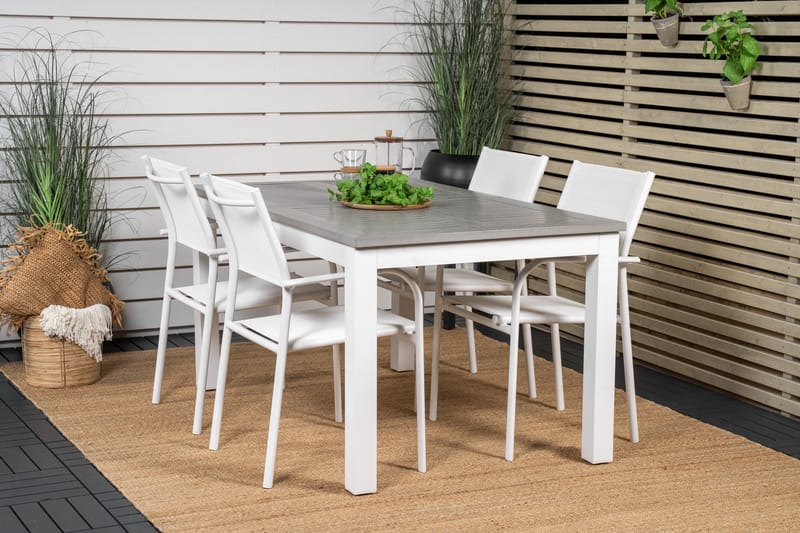Albany Matgrupp Utomhus 150-210 cm Rektangulär med 4 Santorini Utestolar - Grå - Utemöbler - Utegrupp - Matgrupp utomhus