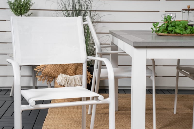 Albany Matgrupp Utomhus 150-210 cm Rektangulär med 4 Santorini Utestolar - Grå - Utemöbler - Utegrupp - Matgrupp utomhus