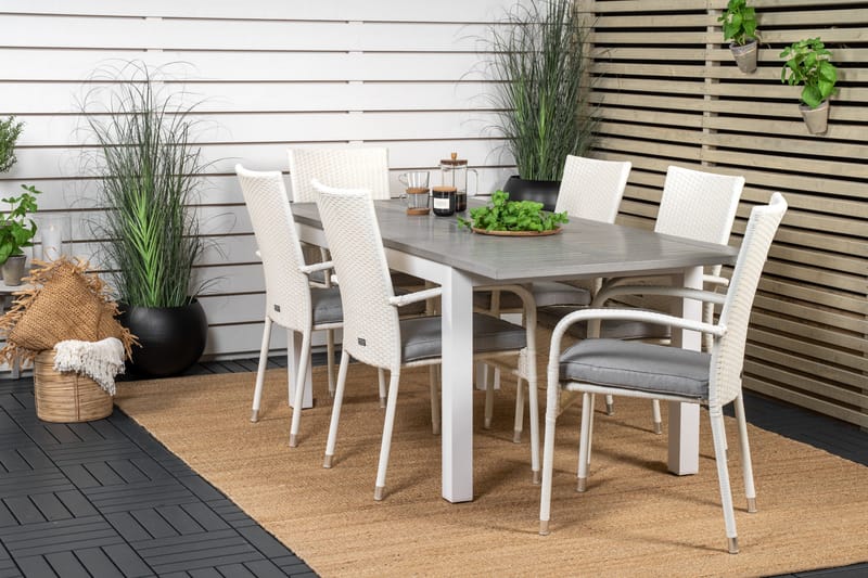 Albany Matgrupp Utomhus 150-210 cm Rektangulär med 6 Anna Utestolar - Grå - Utemöbler - Utegrupp - Matgrupp utomhus