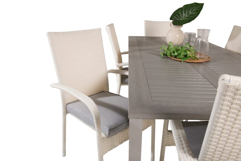 Albany Matgrupp Utomhus 150-210 cm Rektangulär med 6 Anna Utestolar - Grå - Utemöbler - Utegrupp - Matgrupp utomhus