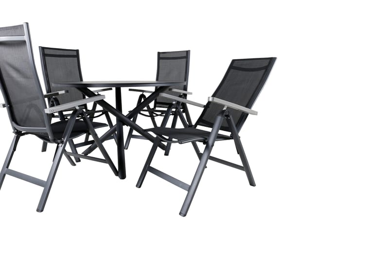 Alma Matbord Utomhus Rund 120 cm Svart med 4 Albany Light Positionsstol - Utemöbler - Utegrupp - Matgrupp utomhus