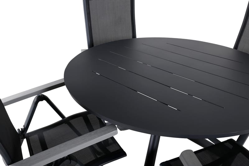 Alma Matbord Utomhus Rund 120 cm Svart med 4 Albany Light Positionsstol - Utemöbler - Utegrupp - Matgrupp utomhus