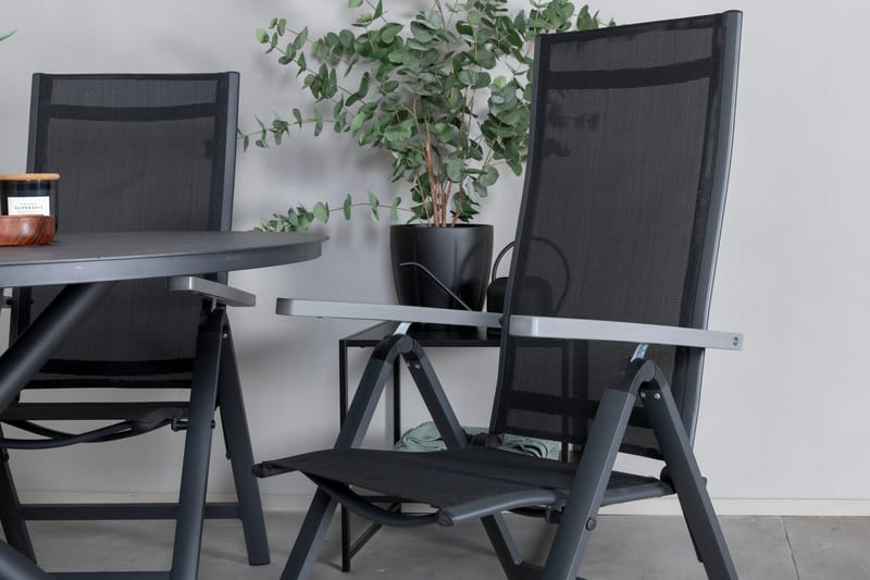 Alma Matbord Utomhus Rund 120 cm Svart med 4 Albany Light Positionsstol - Utemöbler - Utegrupp - Matgrupp utomhus