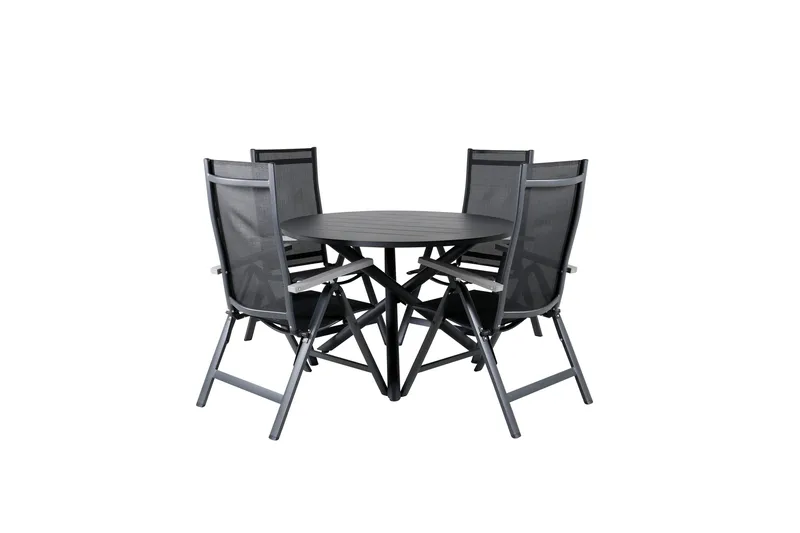 Alma Matbord Utomhus Rund 120 cm Svart med 4 Albany Light Positionsstol, undefined