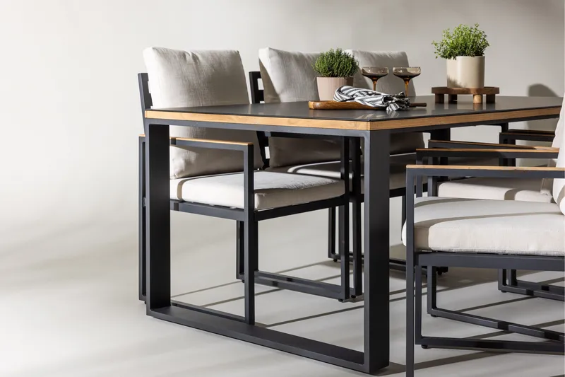 Aspvik Matgrupp 200x100cm - Svart/Teak - Utemöbler - Utegrupp - Matgrupp utomhus