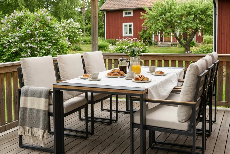 Aspvik Matgrupp 200x100cm - Svart/Teak - Utemöbler - Utegrupp - Matgrupp utomhus