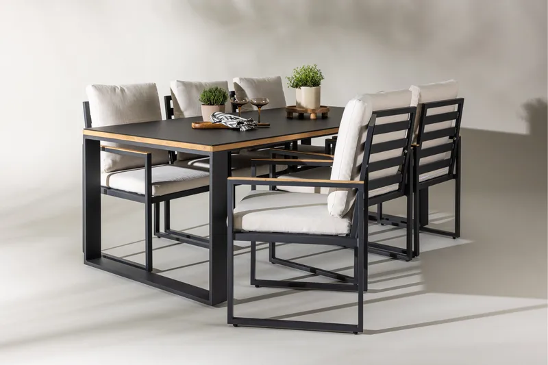 Aspvik Matgrupp 200x100cm - Svart/Teak - Utemöbler - Utegrupp - Matgrupp utomhus