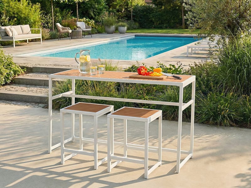 Baruppsättning För Trädgård 2-Sits Avetrana - Vit/brun - Utemöbler - Utegrupp - Matgrupp utomhus