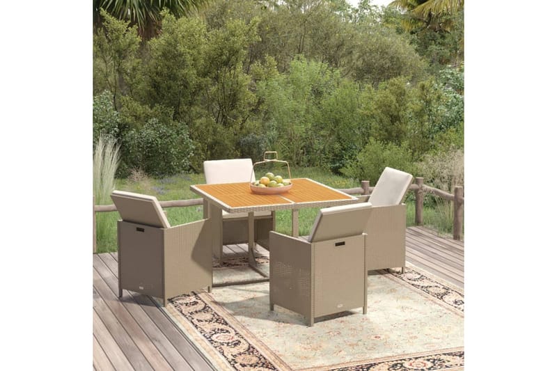 beBasic Matgrupp Utomhus för trädgården med dynor 5 delar konstrotting beige - Cream - Utemöbler - Utegrupp - Matgrupp utomhus