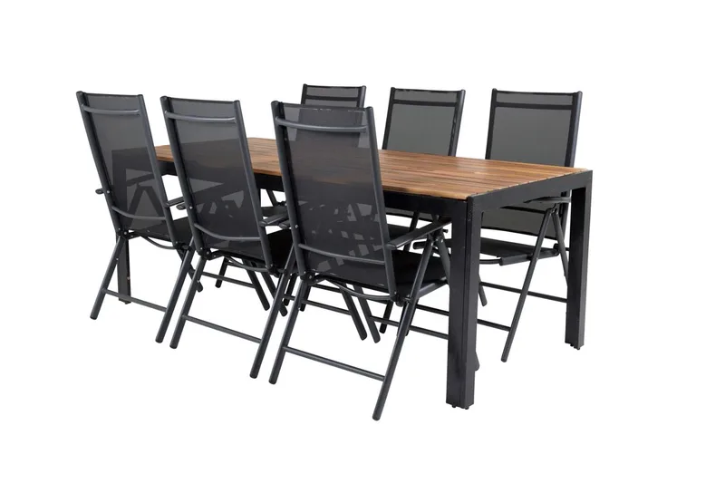 Bois Matbord Utomhus 200 cm Svart/Brun med 6 Break Positionsstol Svart - Utemöbler - Utegrupp - Matgrupp utomhus