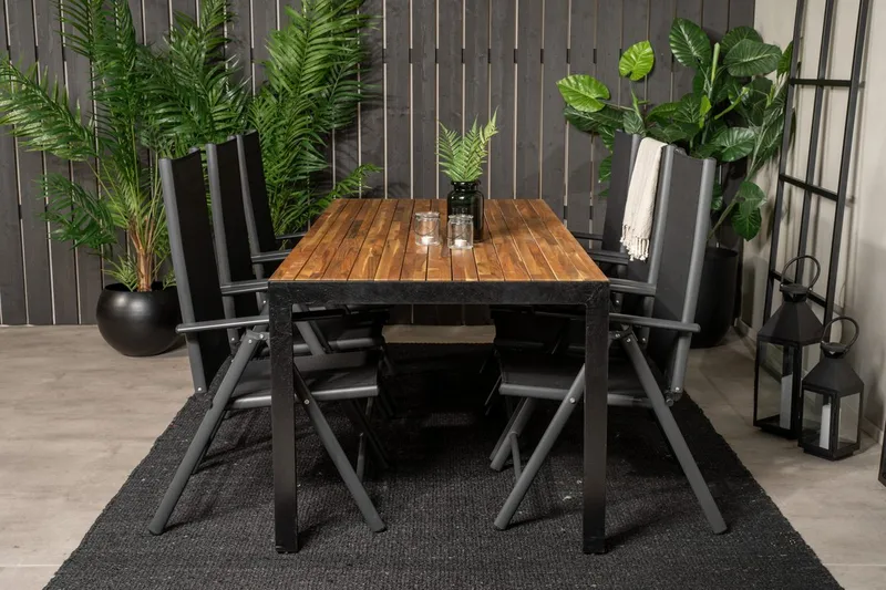 Bois Matbord Utomhus 200 cm Svart/Brun med 6 Break Positionsstol Svart - Utemöbler - Utegrupp - Matgrupp utomhus