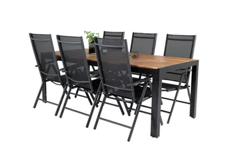 Bois Matbord Utomhus 200 cm Svart/Brun med 6 Break Positionsstol Svart - Utemöbler - Utegrupp - Matgrupp utomhus
