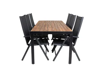 Bois Matbord Utomhus 200 cm Svart/Brun med 6 Break Positionsstol Svart - Utemöbler - Utegrupp - Matgrupp utomhus